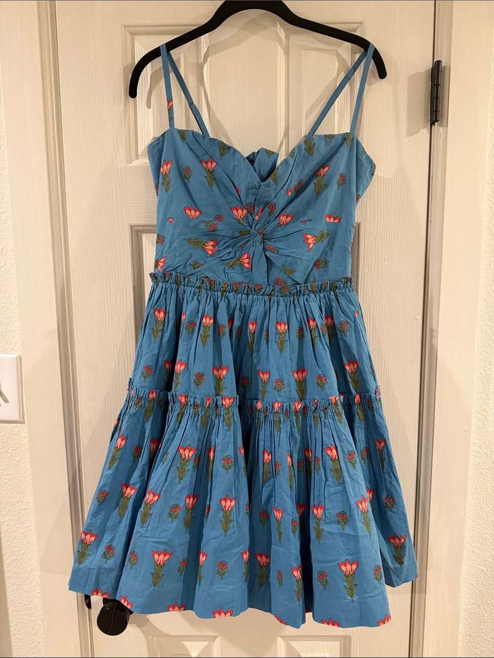 Blue Floral Tie-Front Tiered Mini Dress